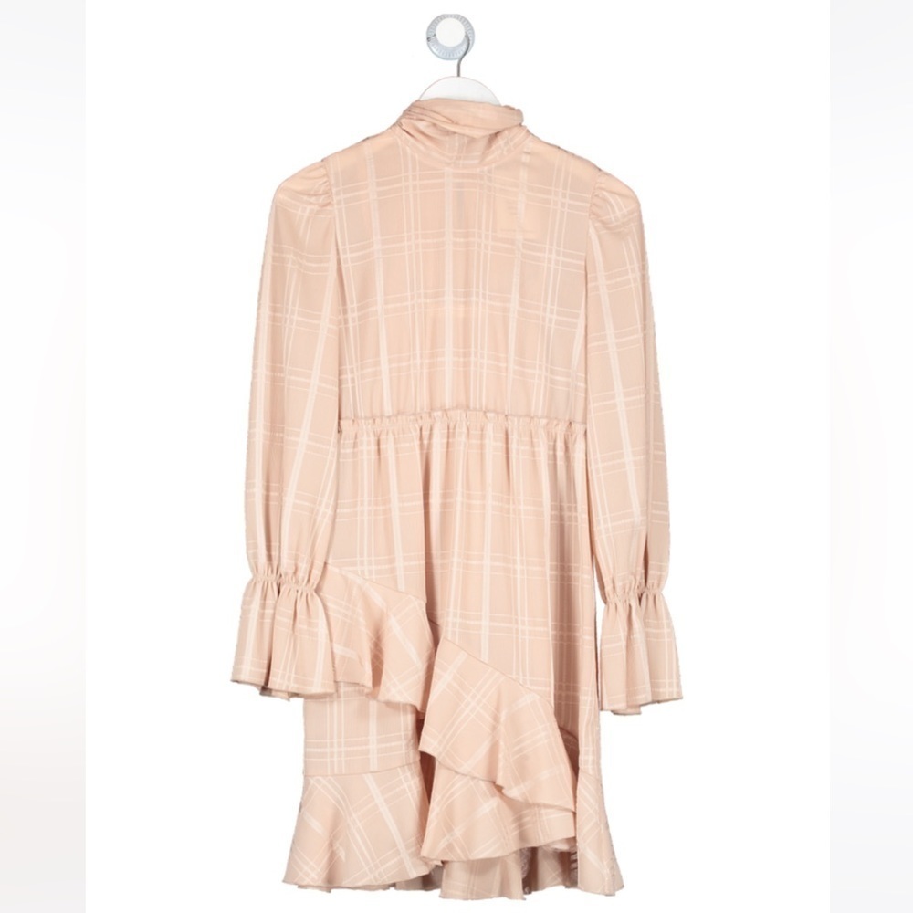 See By Chloè Georgette Check Ascot Tie Ruffle Flouncy Dress Smoky Pink - Picture 14 of 14